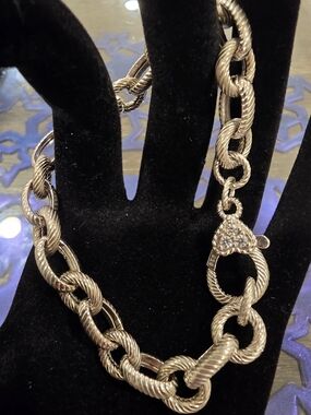 Judith Ripka Bracelet Sterling Silver & CZ Textured Linked 8 inches